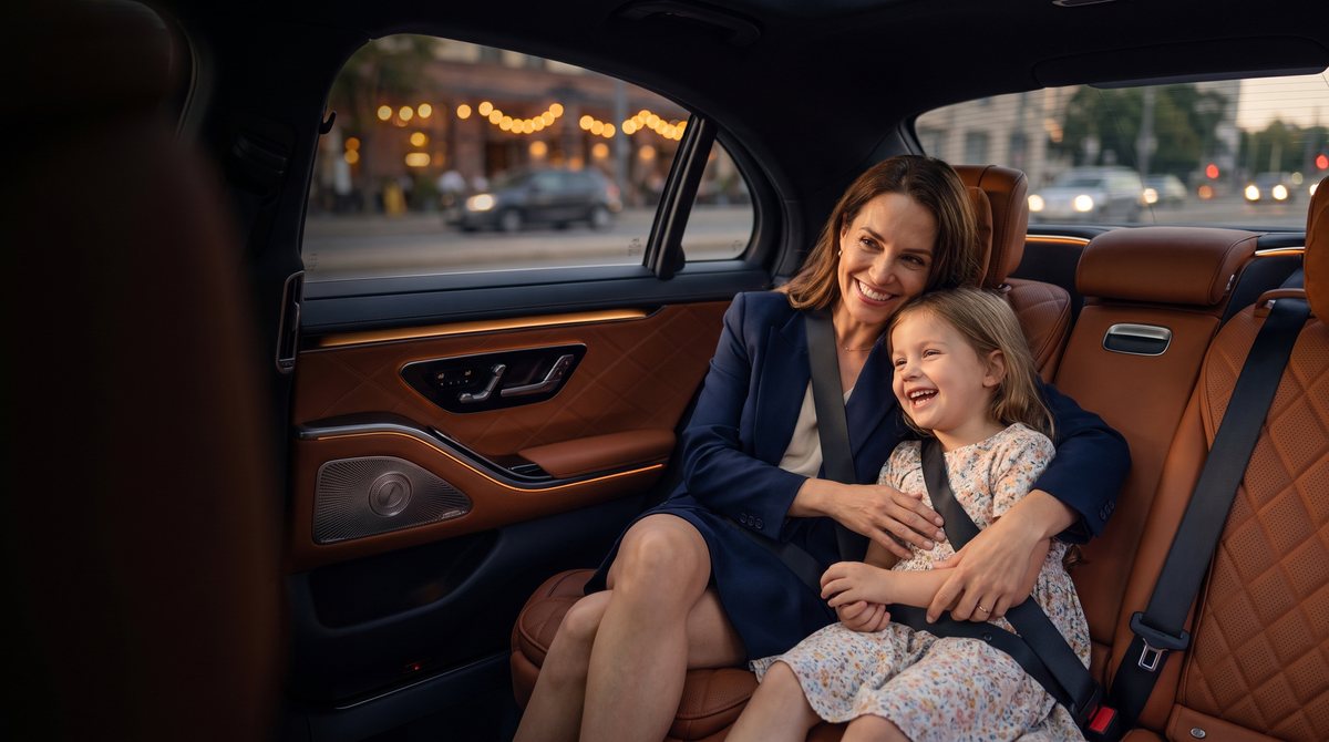 A mother and child enjoying the comfort of a VOGA rear cabin