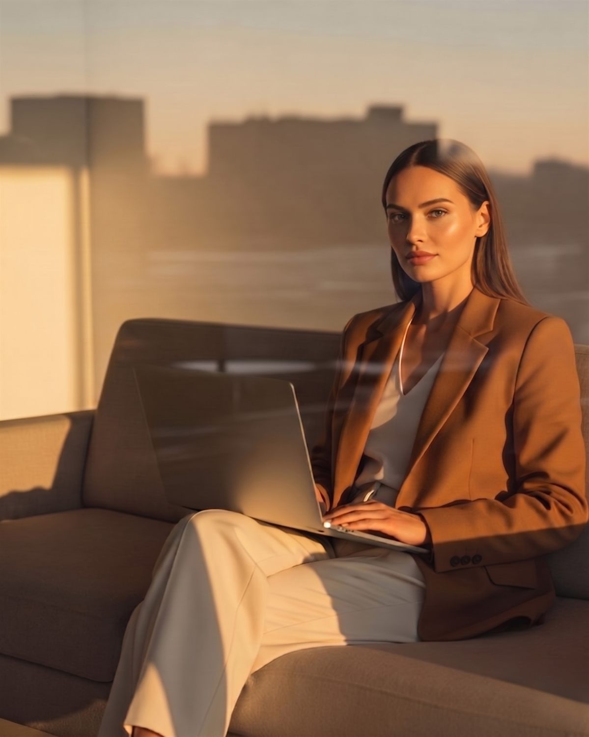 A guest working during her VOGA journey at golden hour